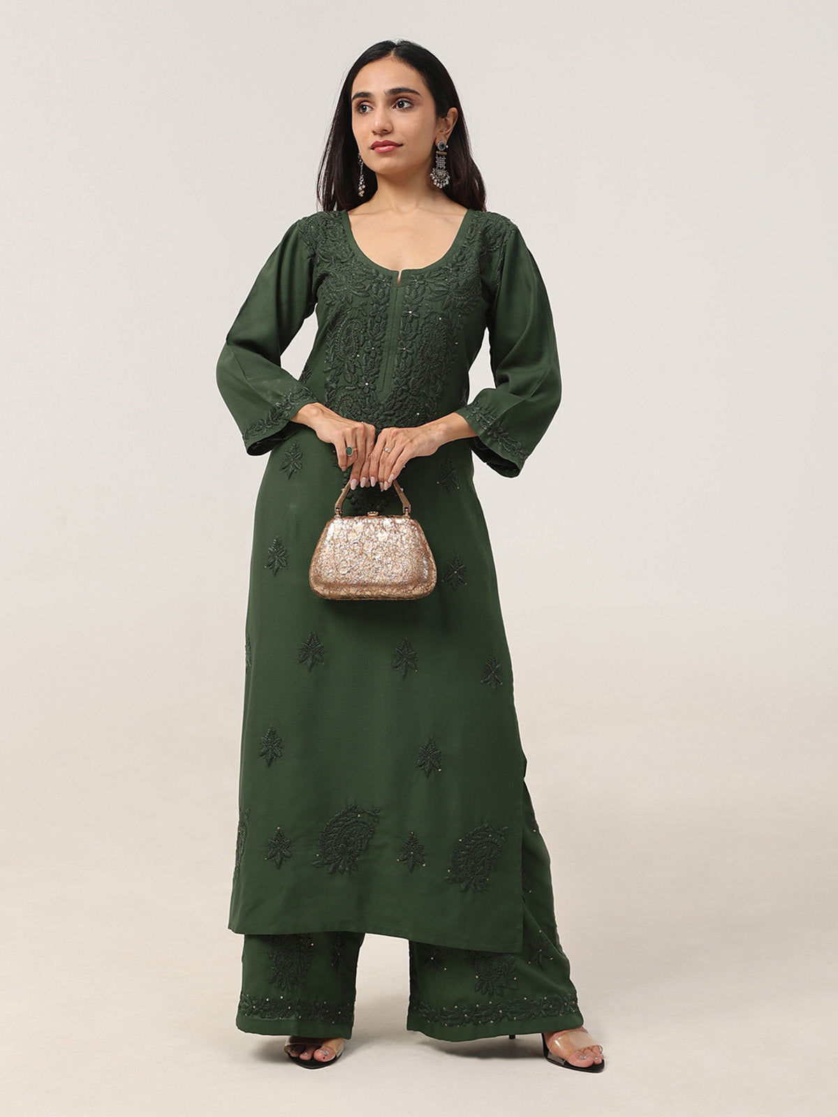Gulistaan Green 2 piece Rayon Kurta Plazzo set