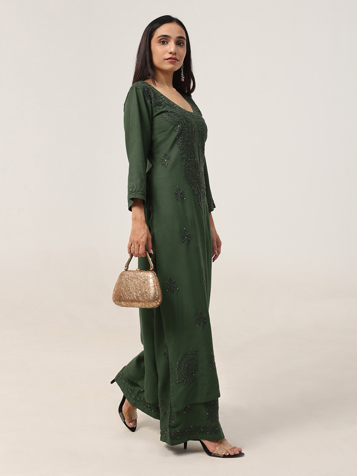 Gulistaan Green 2 piece Rayon Kurta Plazzo set