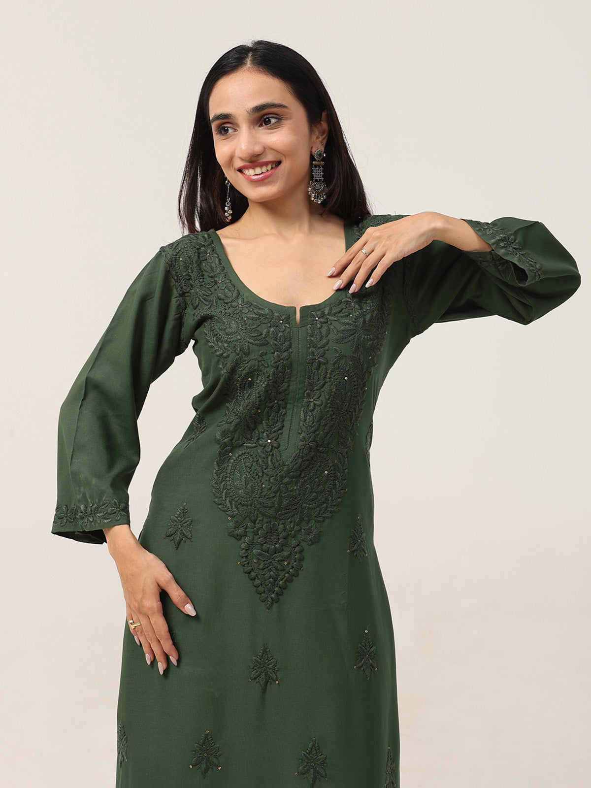 Gulistaan Green 2 piece Rayon Kurta Plazzo set