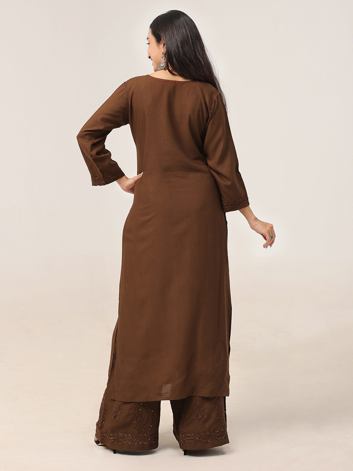 Gulistaan Brown 2 piece Rayon Kurta Plazzo set