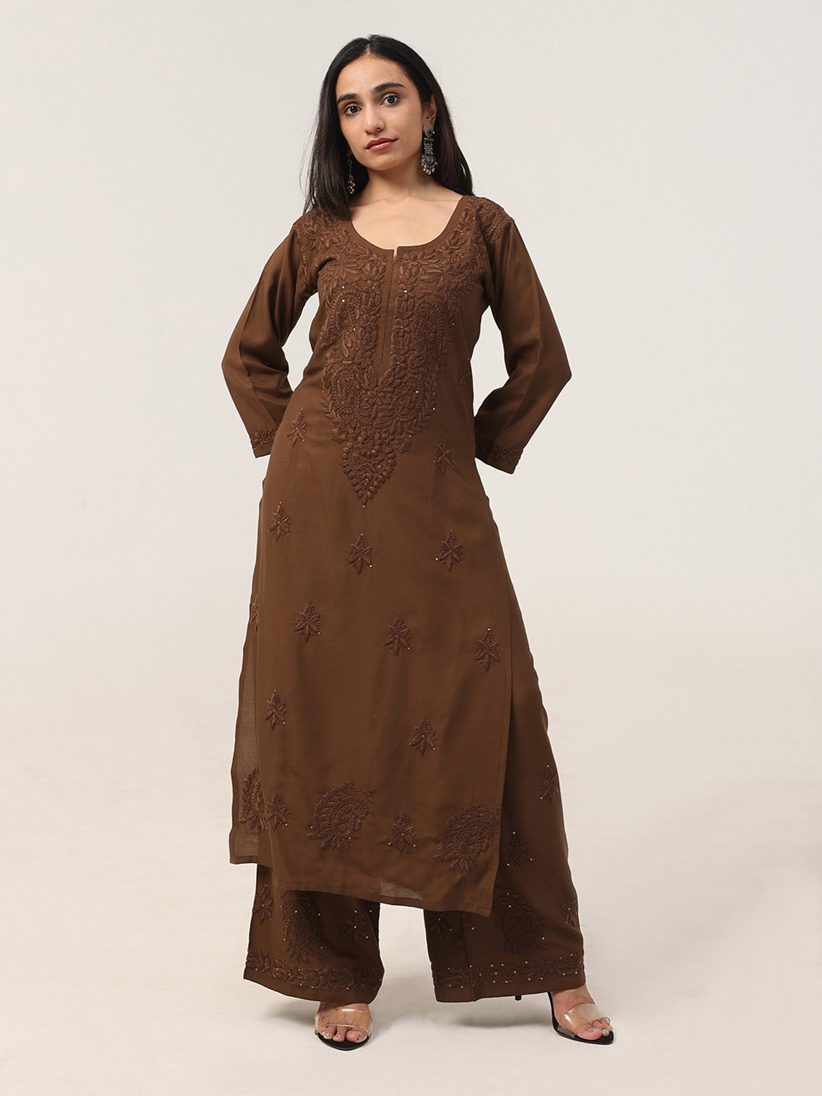 Gulistaan Brown 2 piece Rayon Kurta Plazzo set