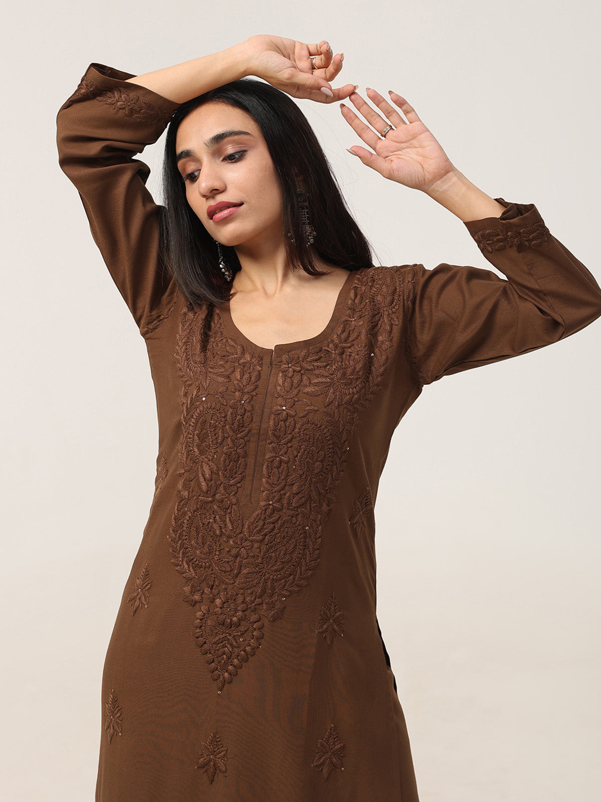 Gulistaan Brown 2 piece Rayon Kurta Plazzo set