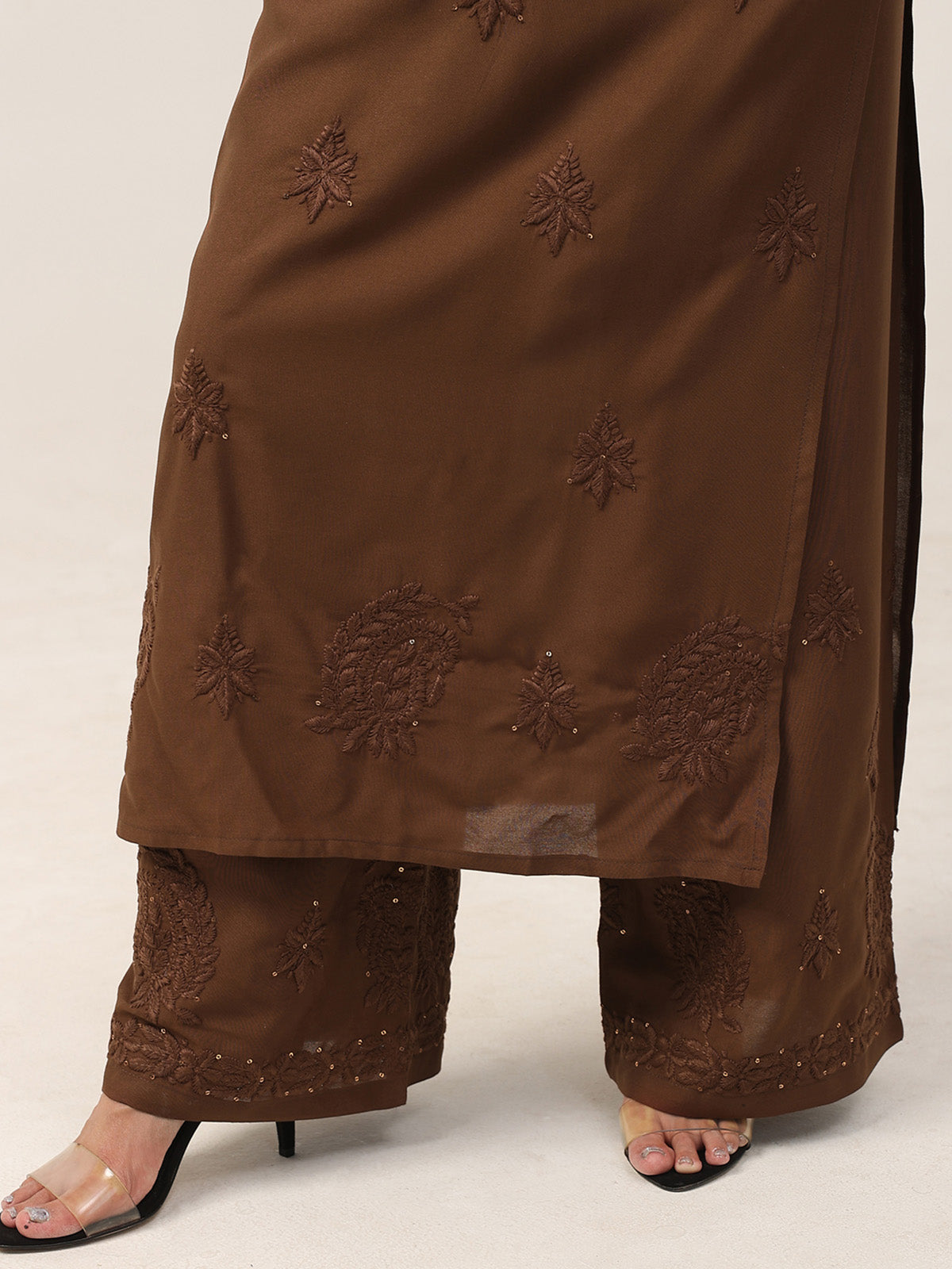 Gulistaan Brown 2 piece Rayon Kurta Plazzo set