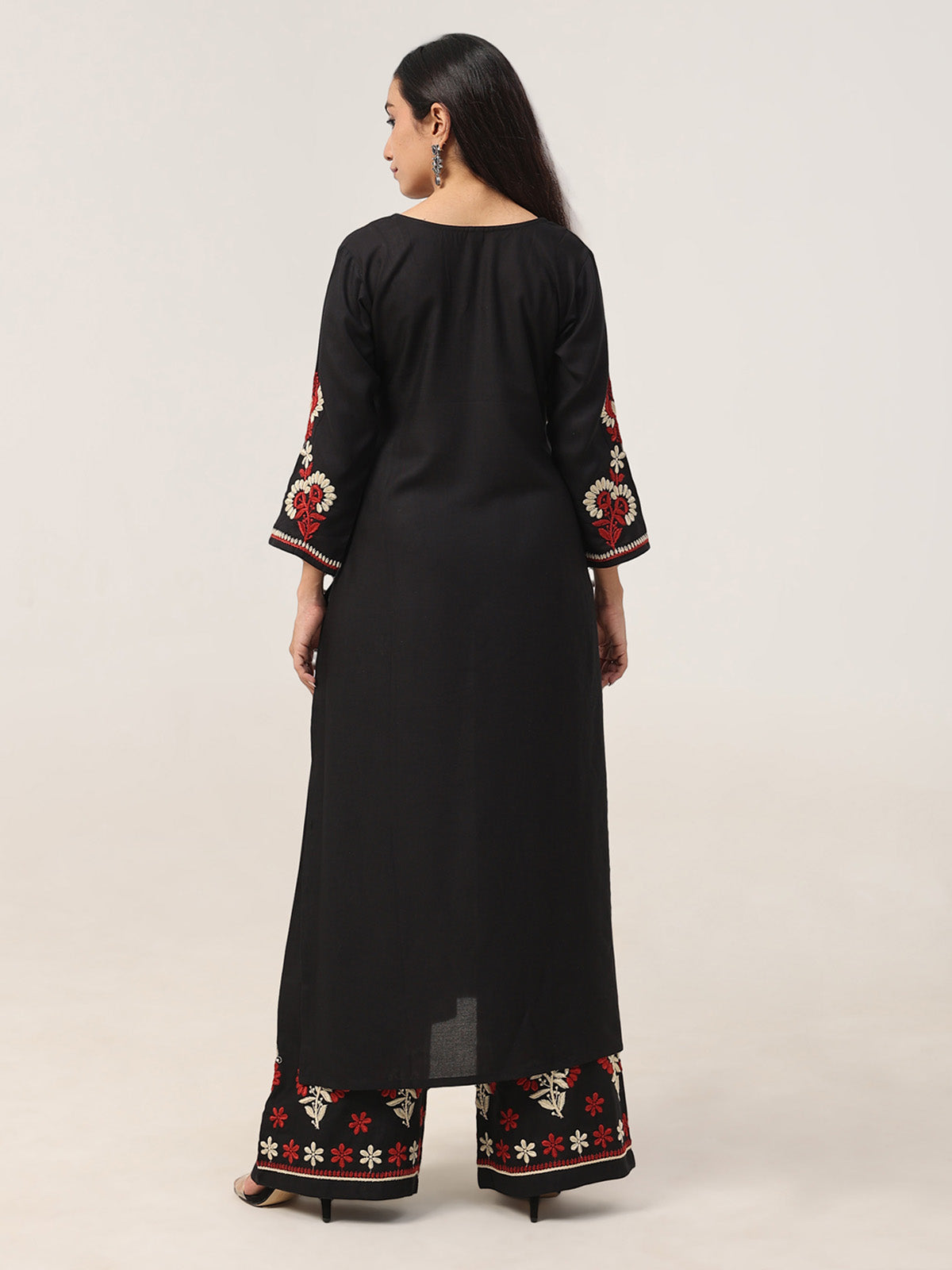 Sanvi Black Floral Embroidered Kurta with Palazzo Set