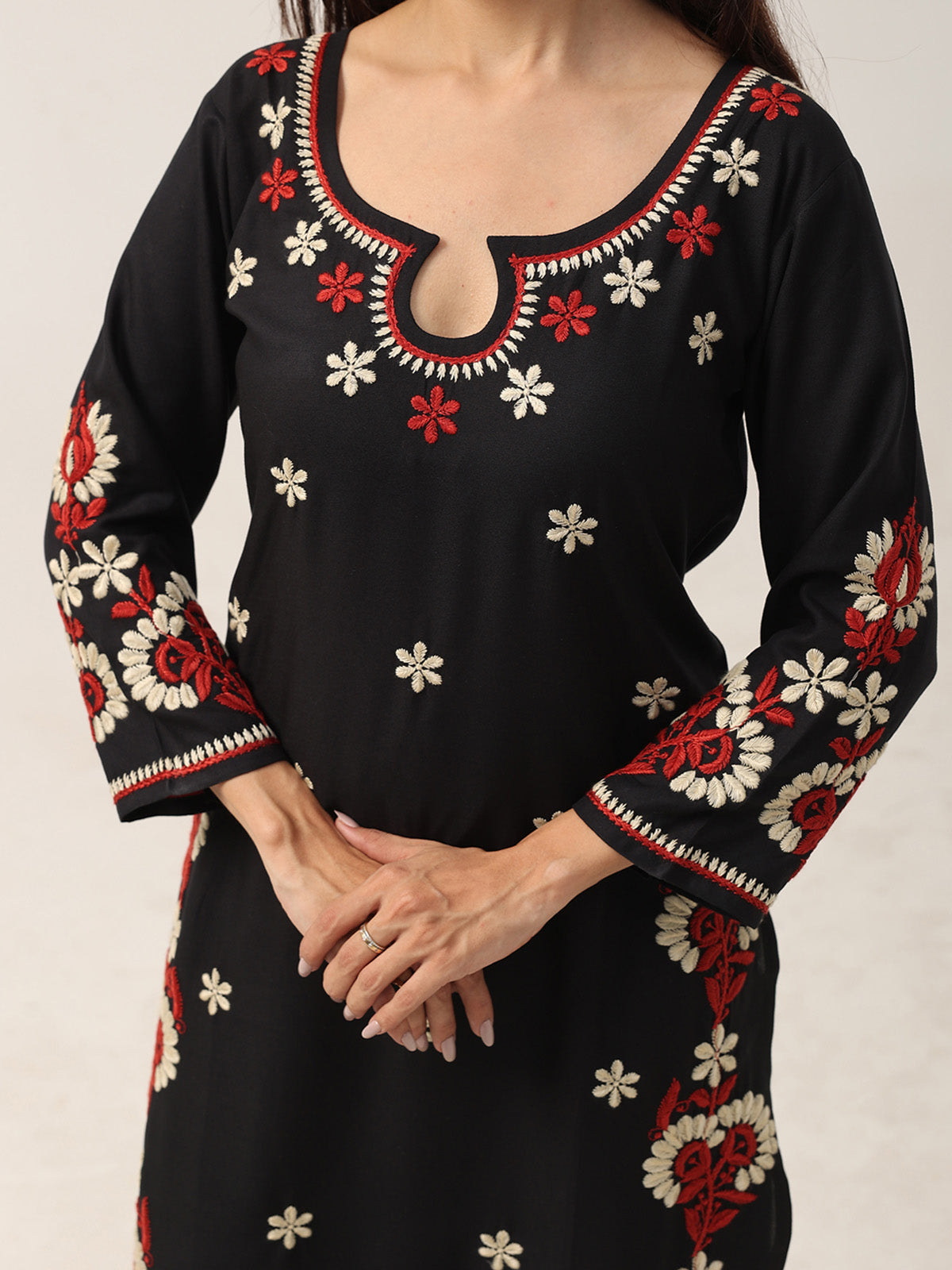 Sanvi Black Floral Embroidered Kurta with Palazzo Set