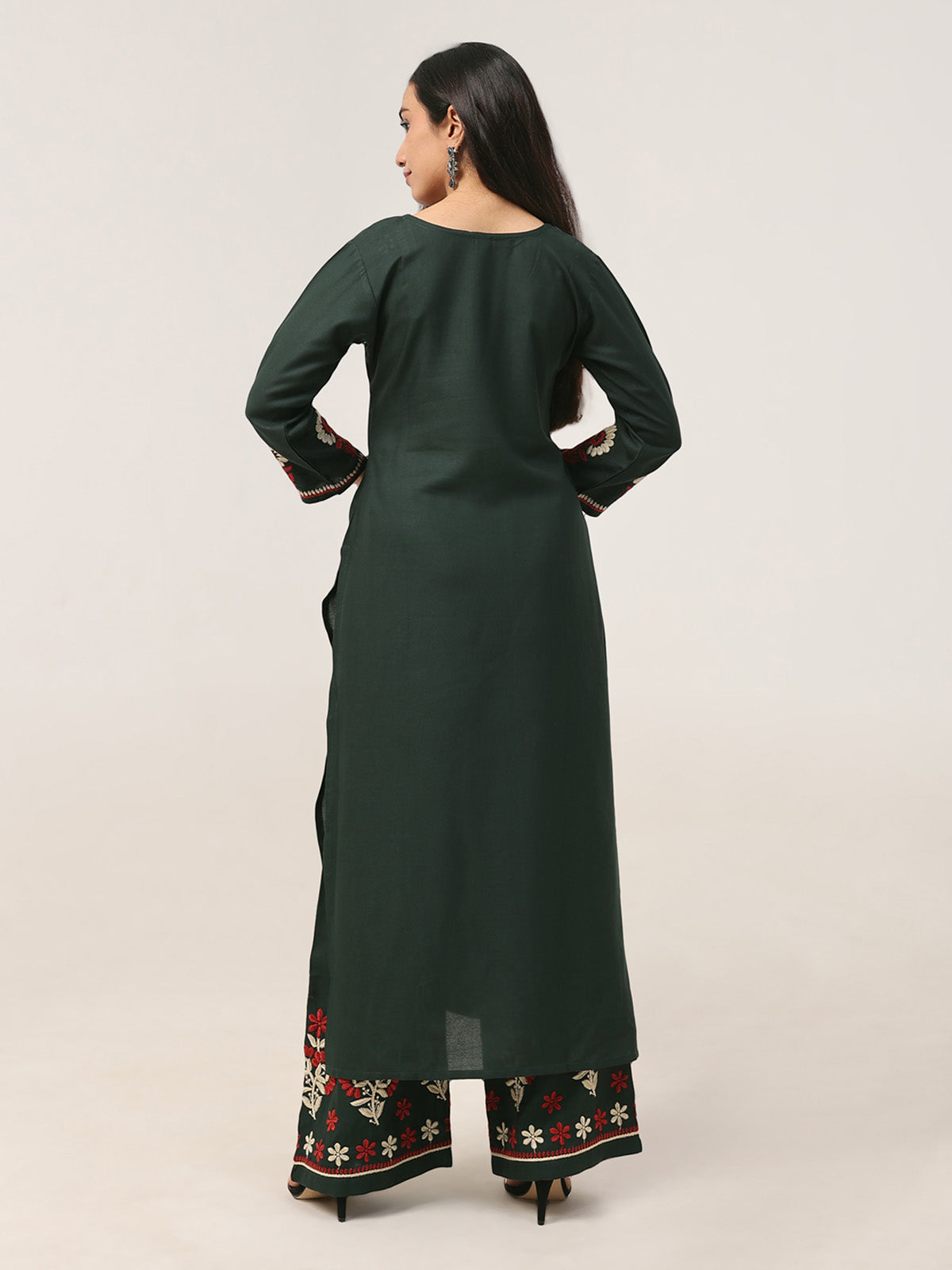 Sanvi Green Floral Embroidered Kurta with Palazzo Set