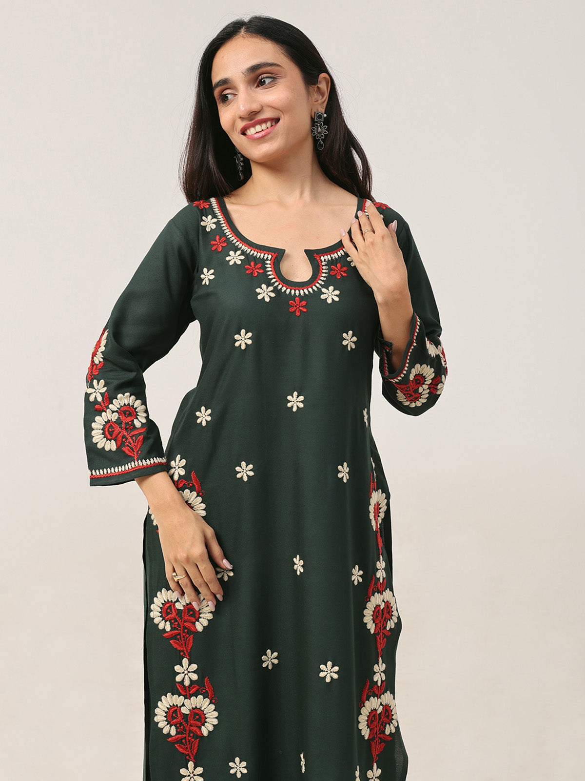 Sanvi Green Floral Embroidered Kurta with Palazzo Set