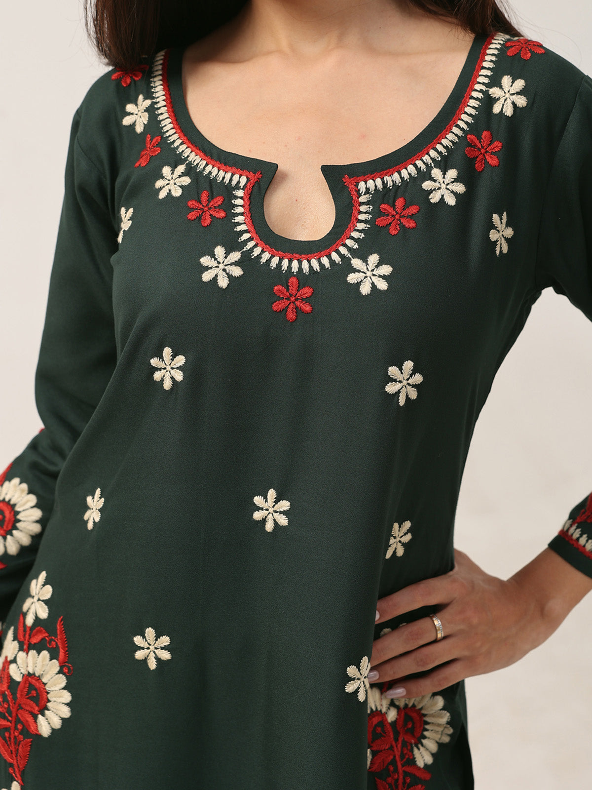 Sanvi Green Floral Embroidered Kurta with Palazzo Set