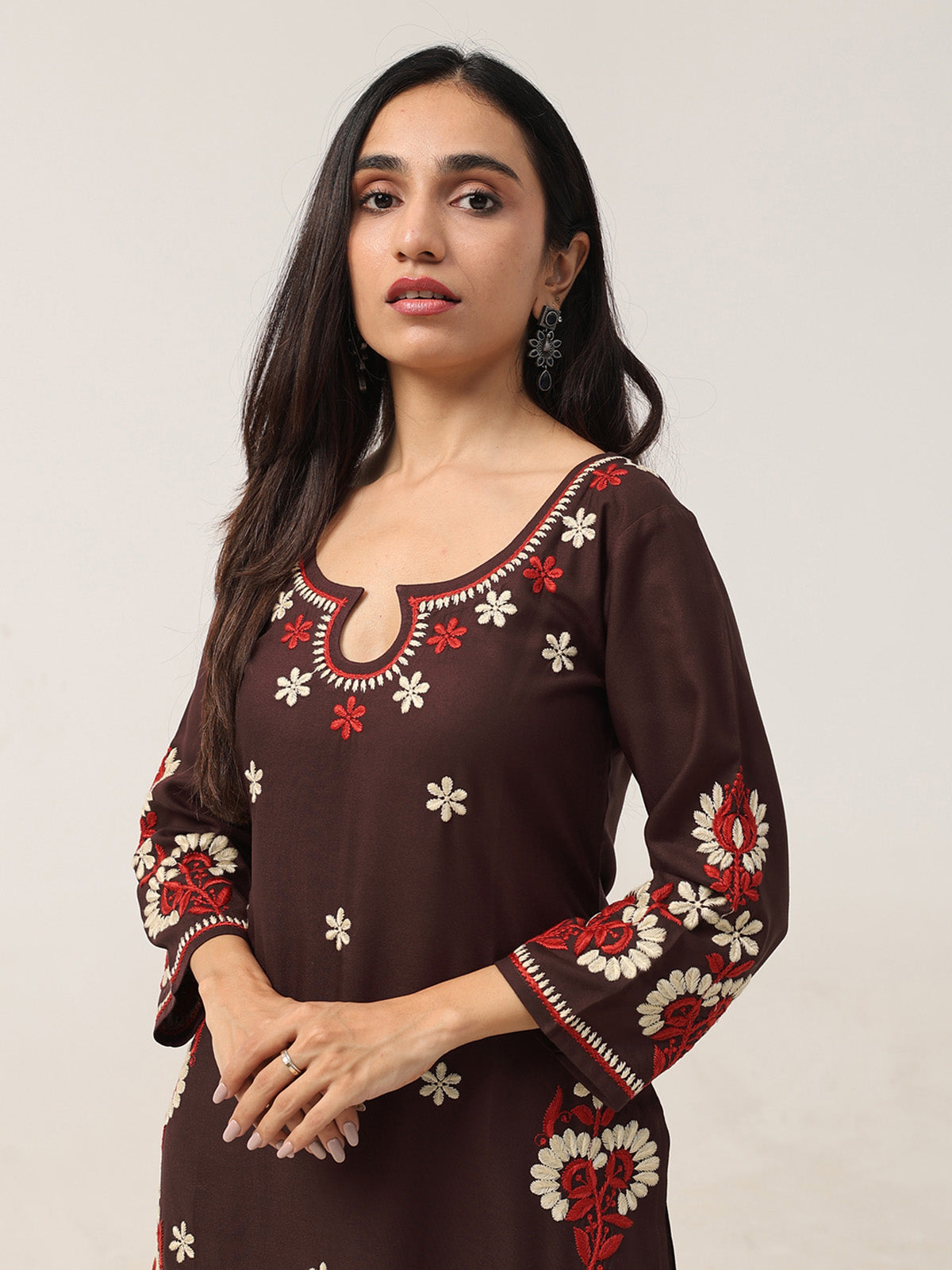 Sanvi Brown Floral Embroidered Kurta with Palazzo Set