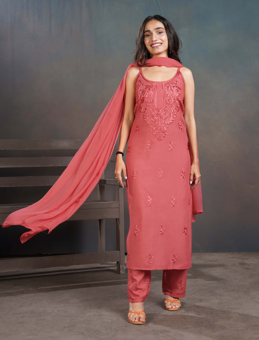 Falak rose brown noodle strap 3 piece suit set