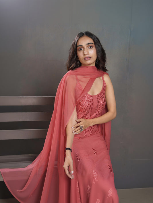 Falak rose brown noodle strap 3 piece suit set