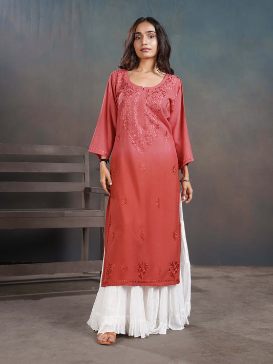 Amber Rose Brown Ombre Long Rayon Kurta