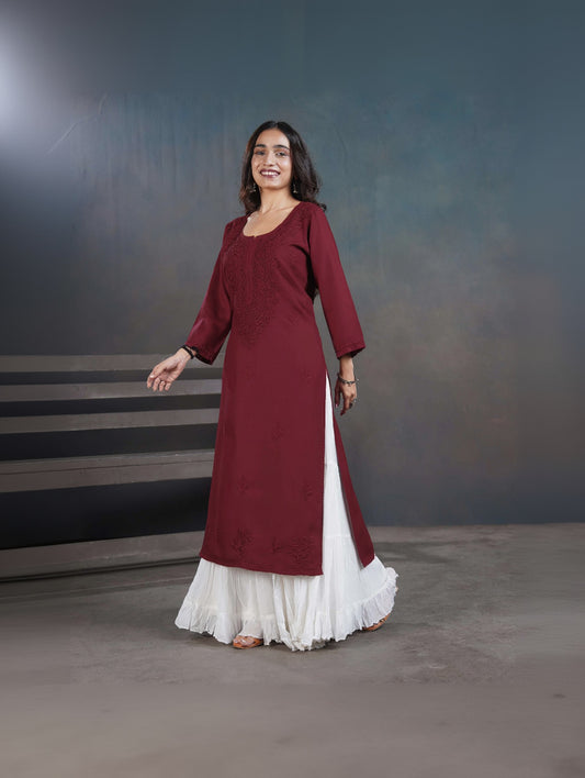 Amber Maroon Long Rayon Kurta