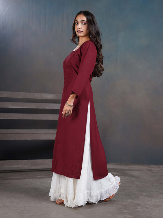 Amber Maroon Long Rayon Kurta