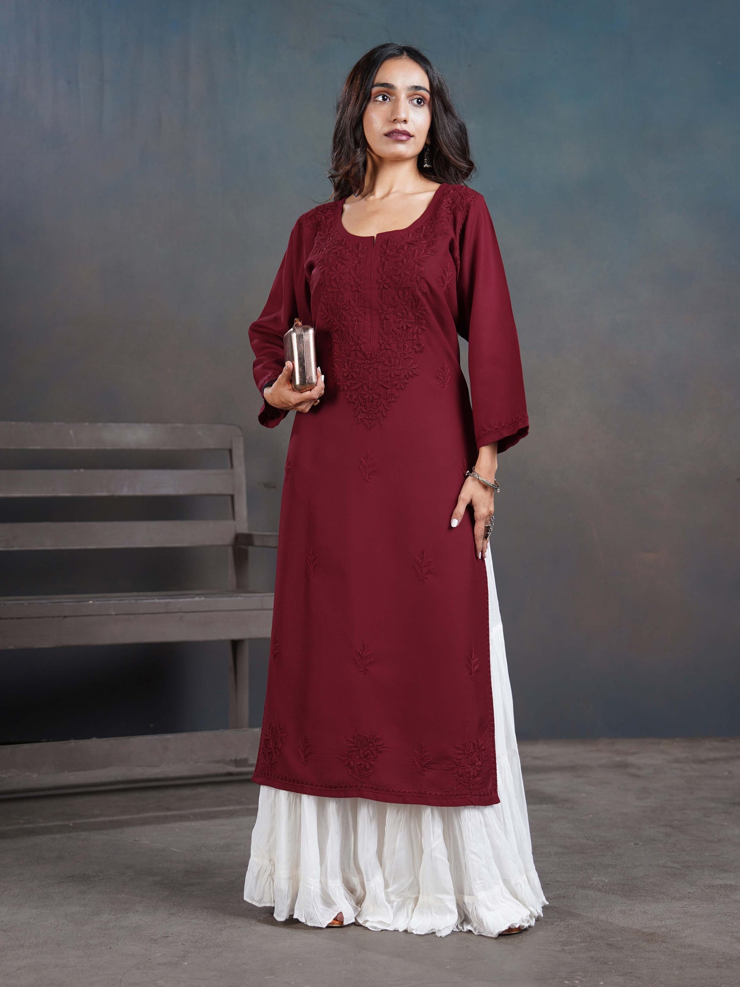 Amber Maroon Long Rayon Kurta