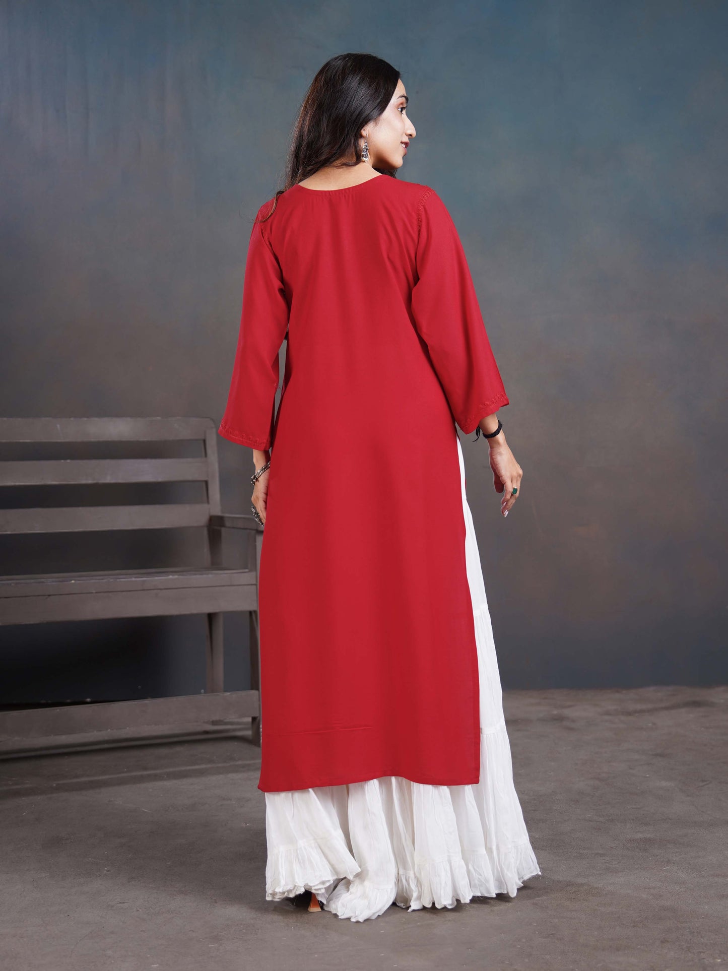 Amber Red Long Rayon Kurta