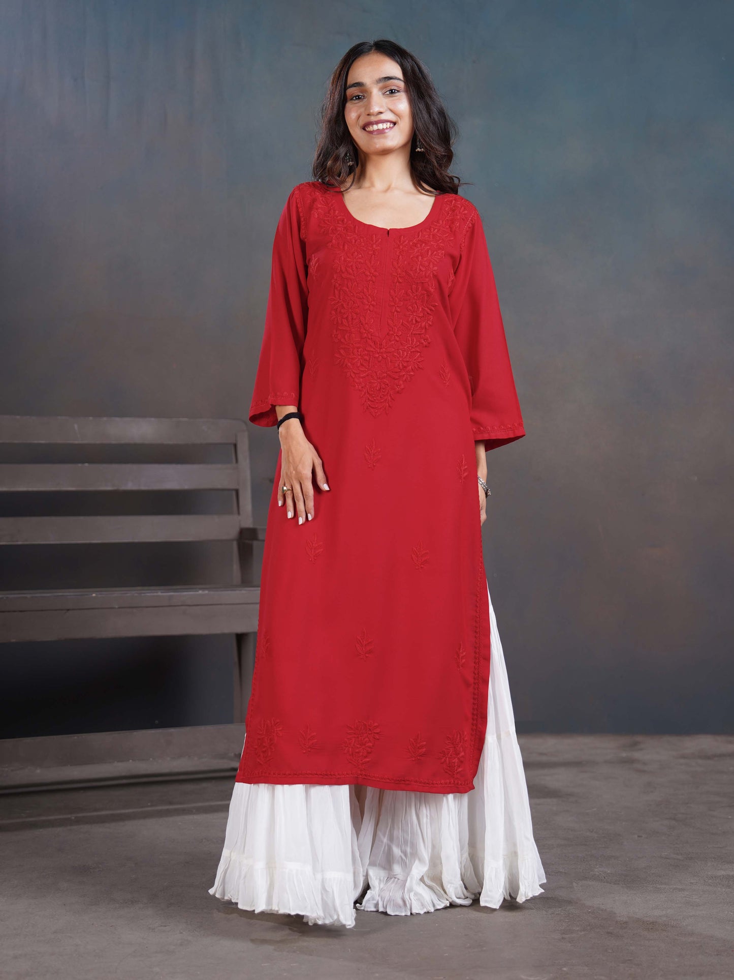 Amber Red Long Rayon Kurta