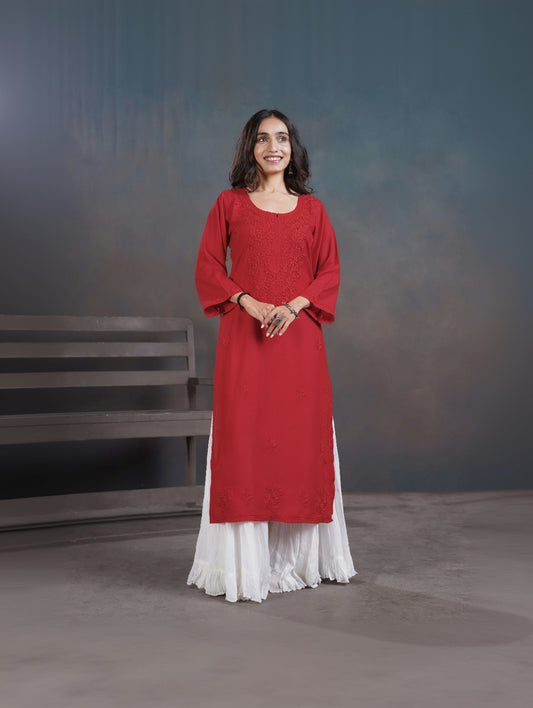 Amber Red Long Rayon Kurta