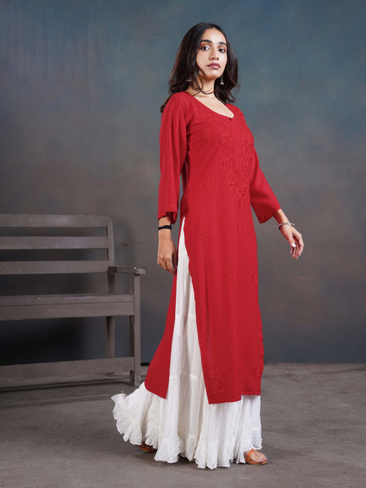 Amber Red Long Rayon Kurta