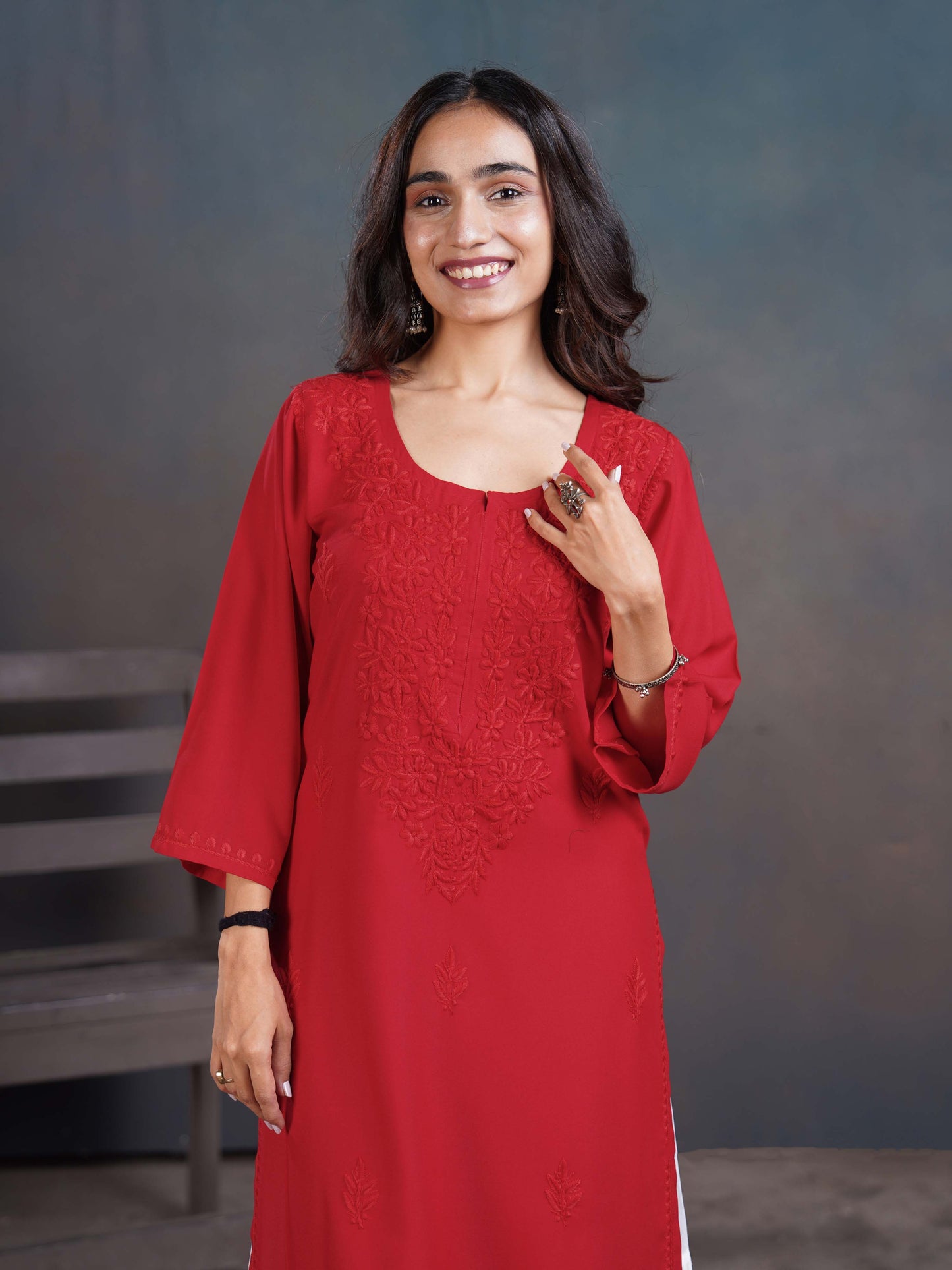 Amber Red Long Rayon Kurta