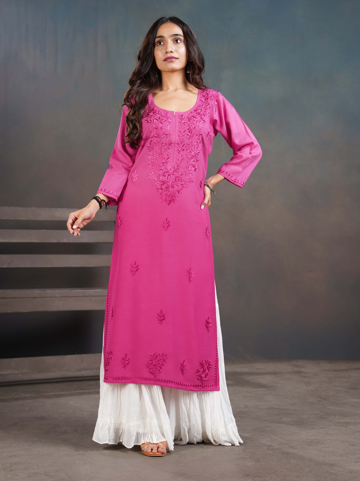 Amber Deep Pink Ombre Long Rayon Kurta
