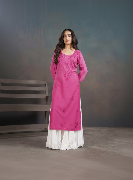 Amber Deep Pink Ombre Long Rayon Kurta