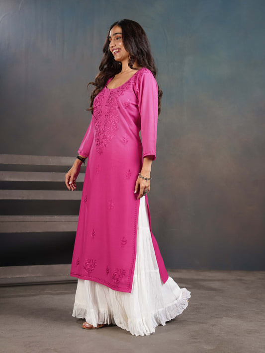 Amber Deep Pink Ombre Long Rayon Kurta