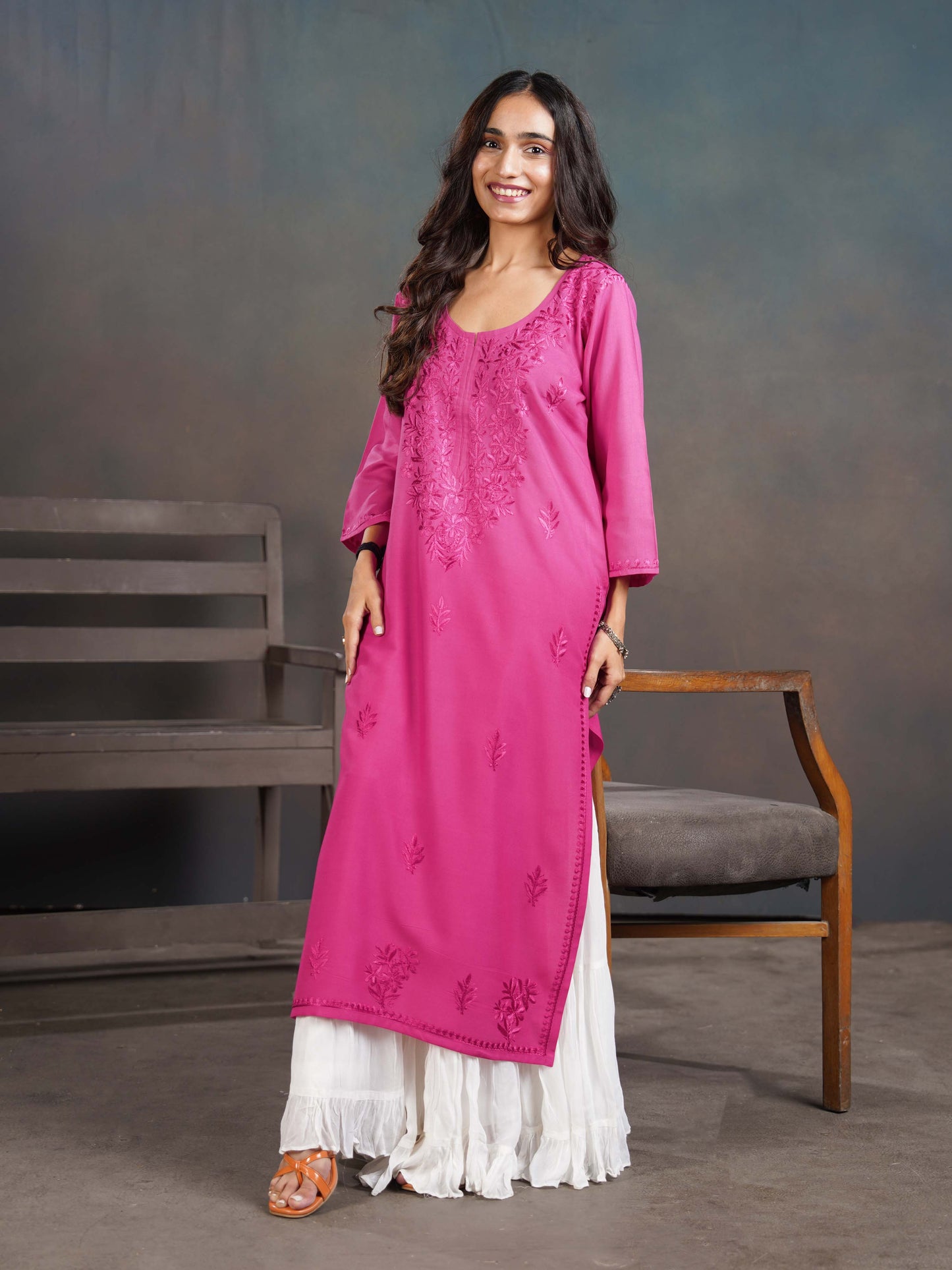 Amber Deep Pink Ombre Long Rayon Kurta