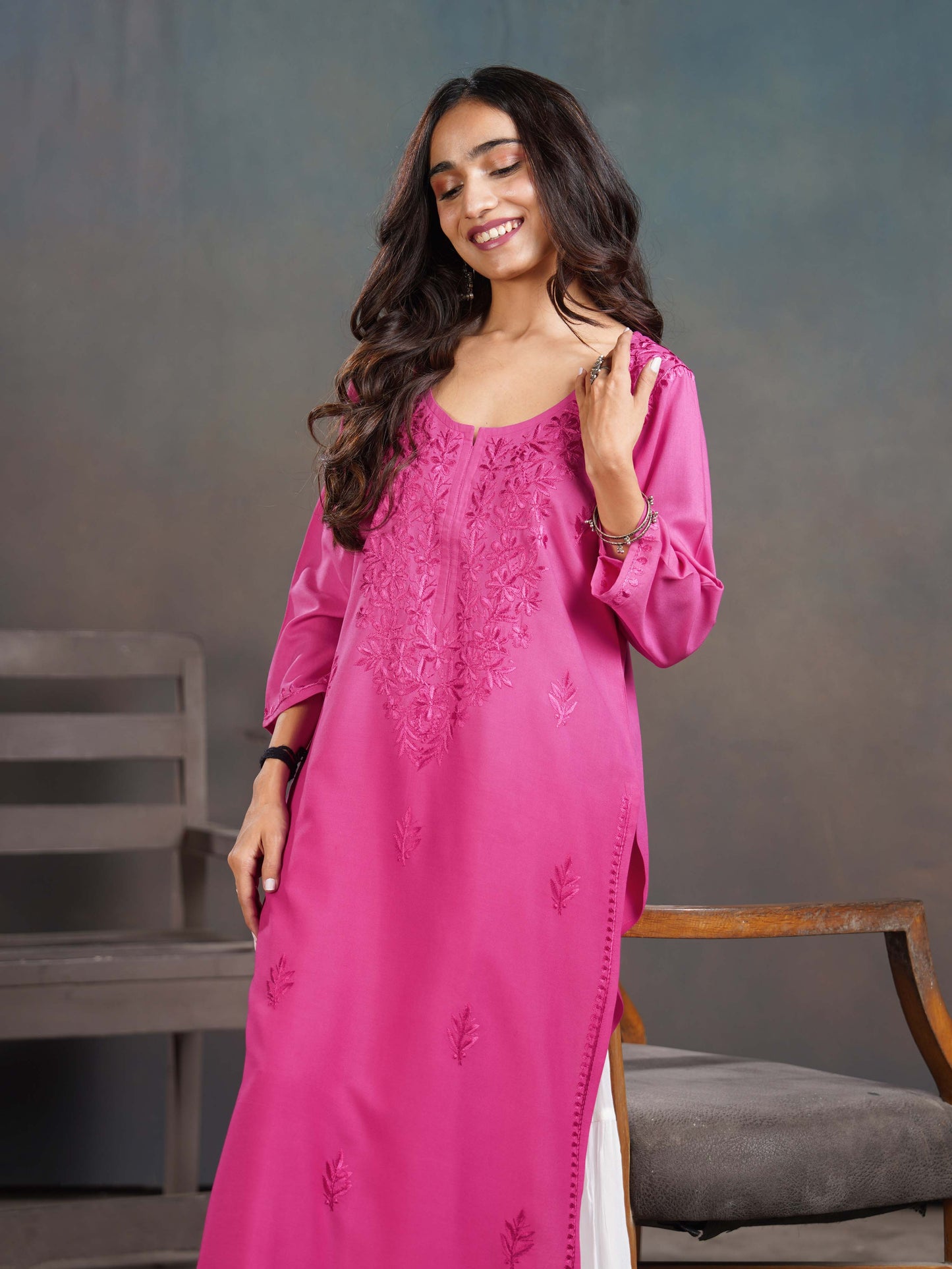 Amber Deep Pink Ombre Long Rayon Kurta