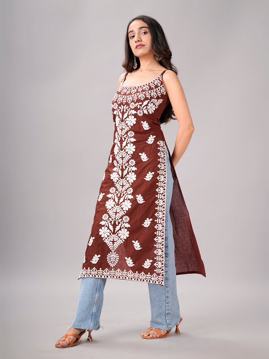 NAZAKAT Coffee Brown Cotton Kurta