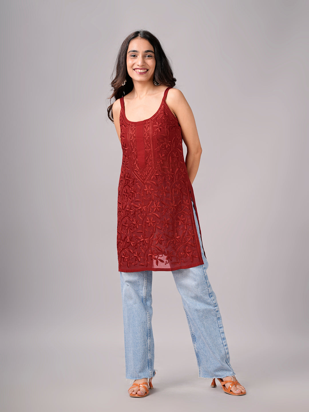 Eira Maroon Viscose Strappy Kurta