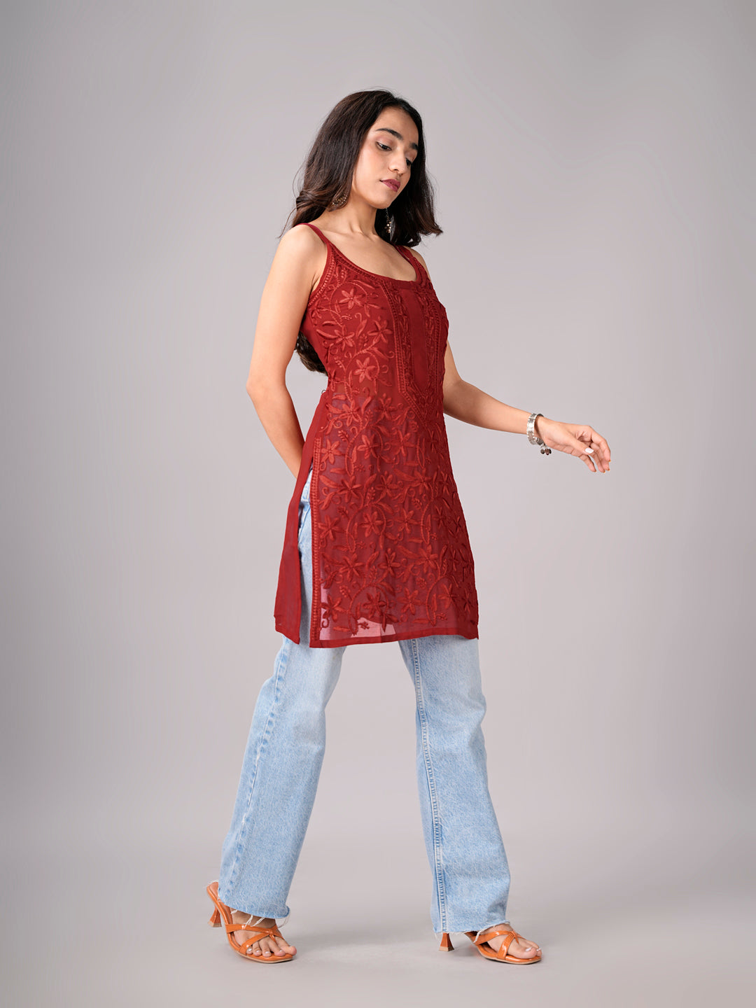 Eira Maroon Viscose Strappy Kurta