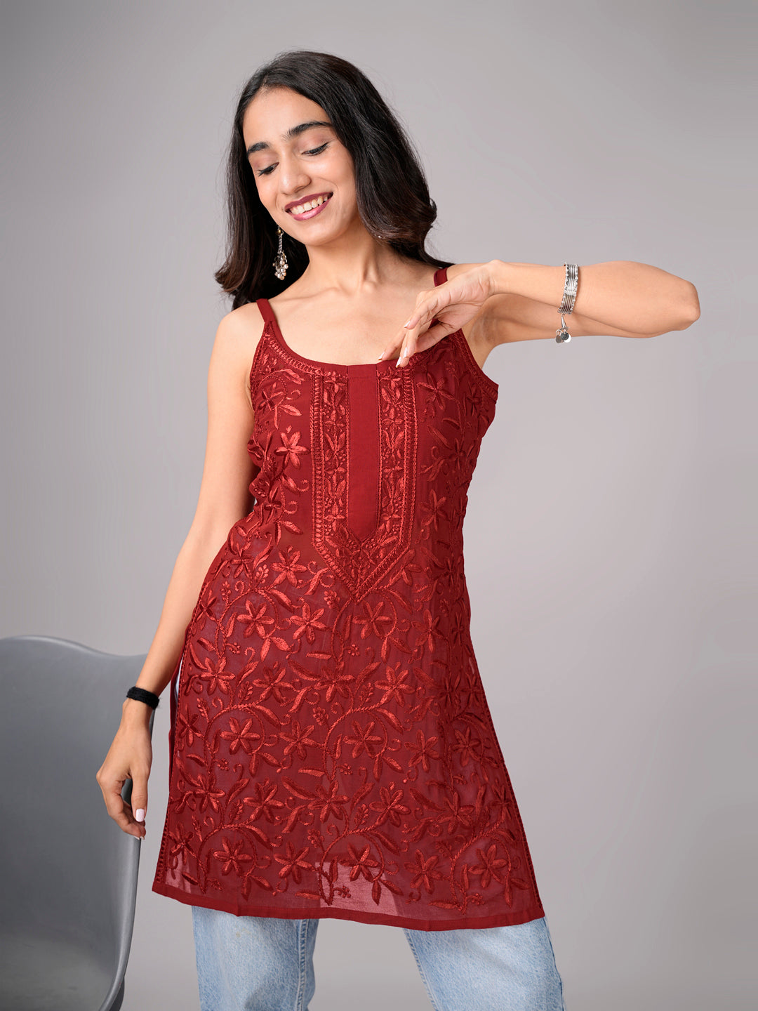 Eira Maroon Viscose Strappy Kurta