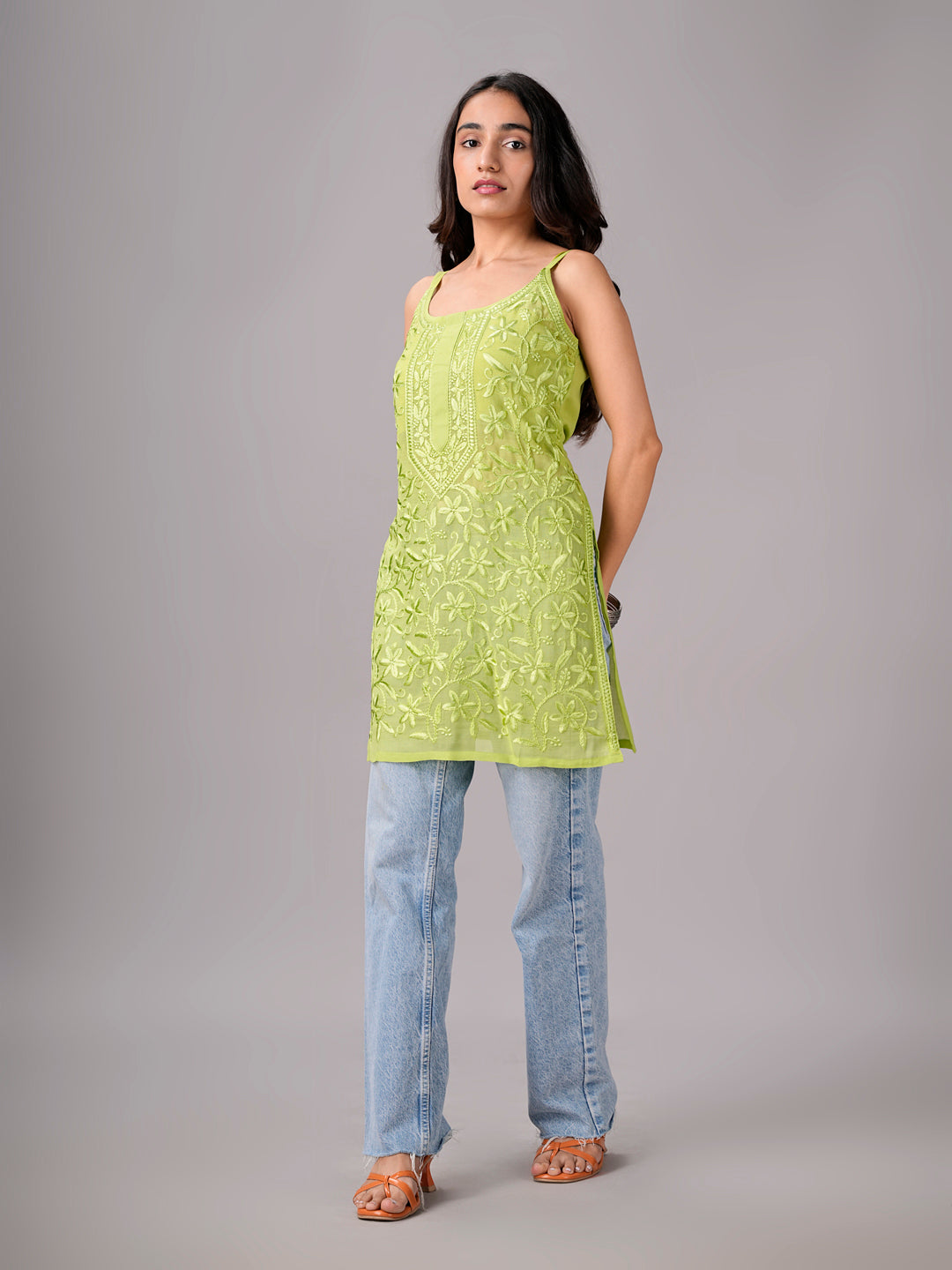Eira Lime Green Viscose Strappy Kurta