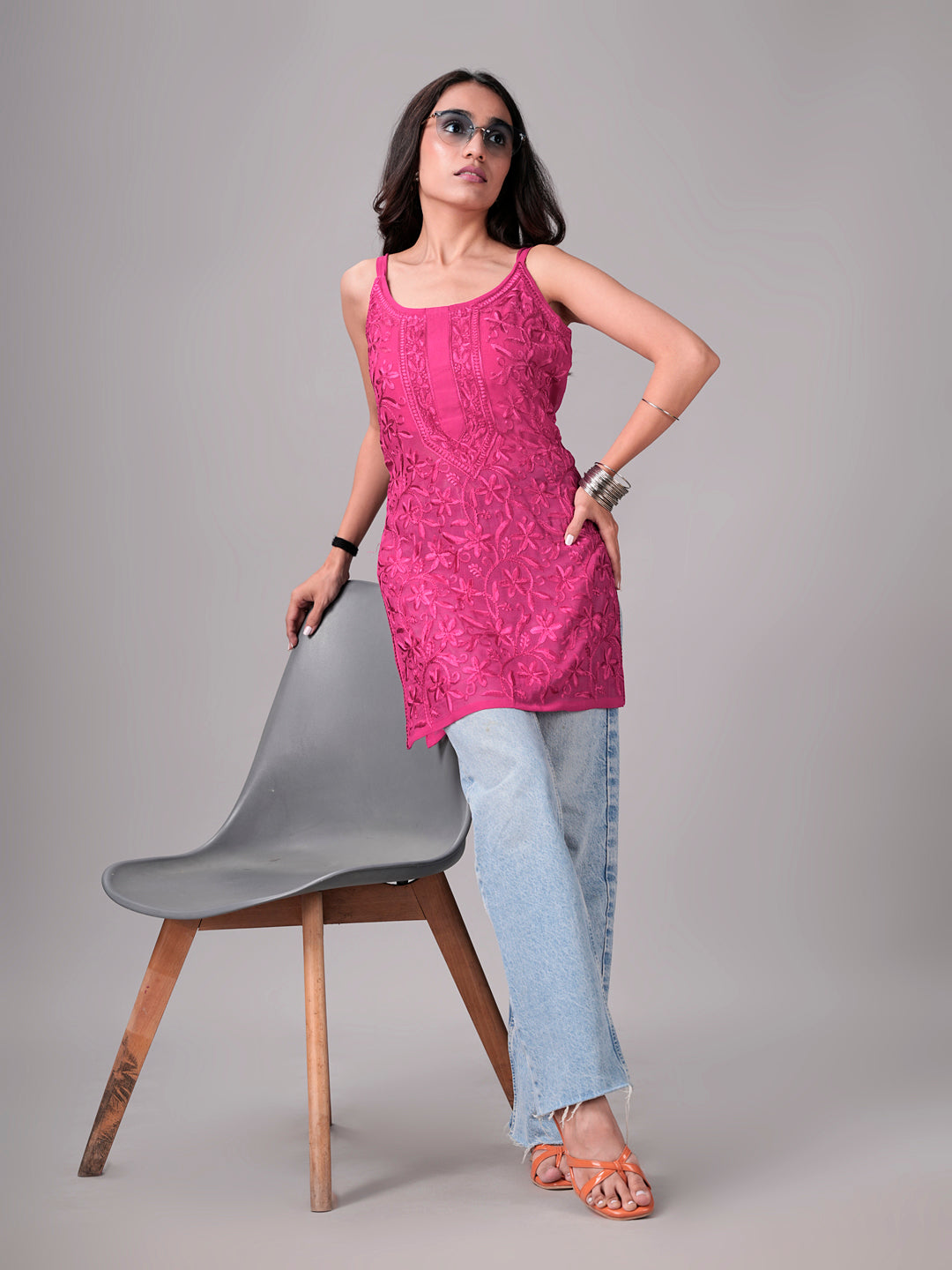 Eira Deep Pink Viscose Strappy Kurta
