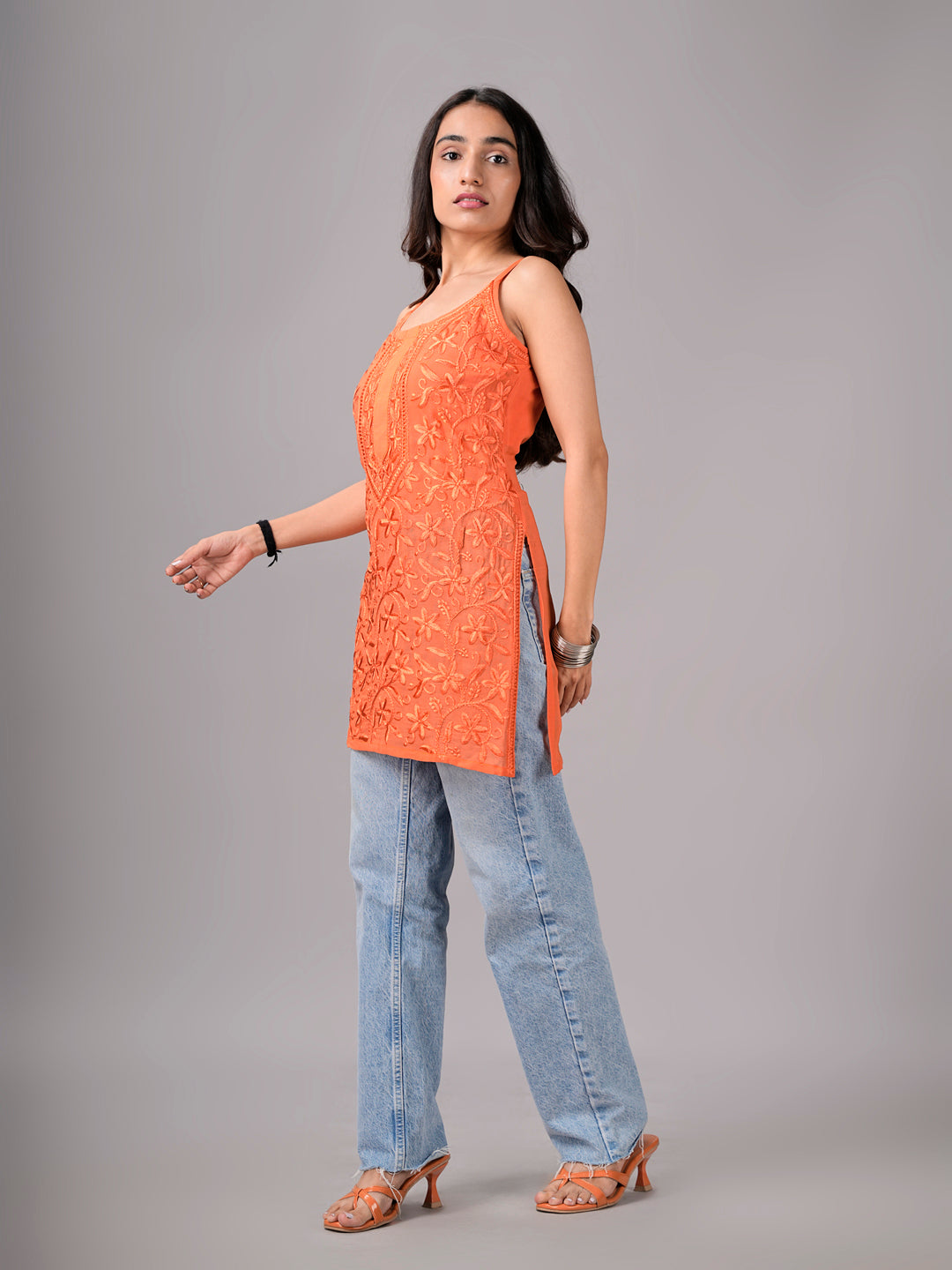 Eira Rust Orange Viscose Strappy Kurta