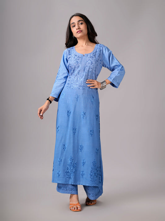 anora Ice Blue Rayon Kurta Pant set