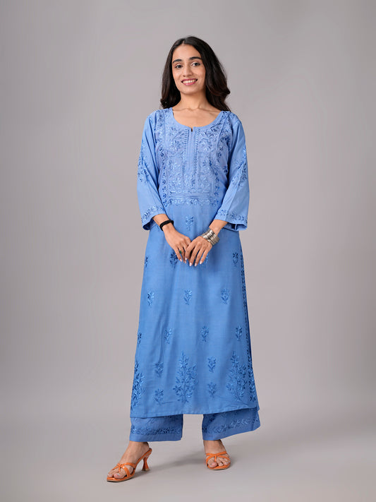 anora Ice Blue Rayon Kurta Pant set