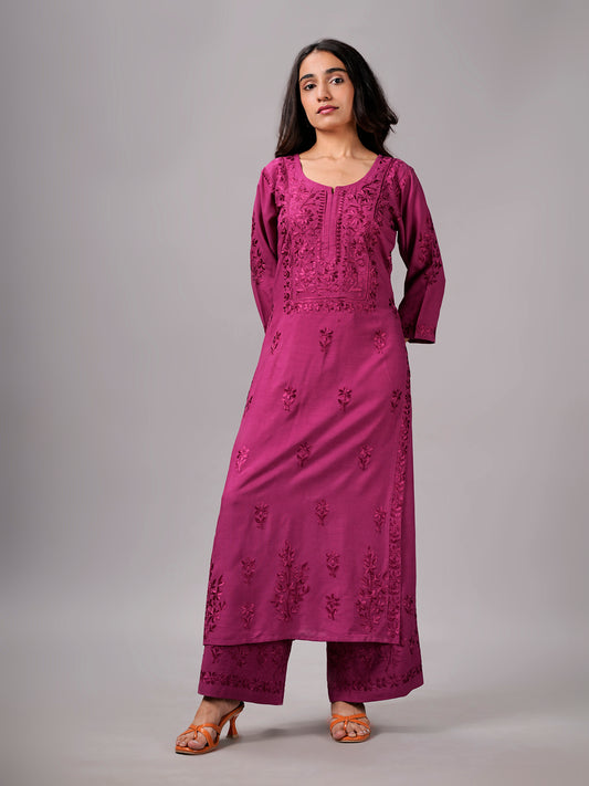 anora Smoky Purple Pink Rayon Kurta Pant set