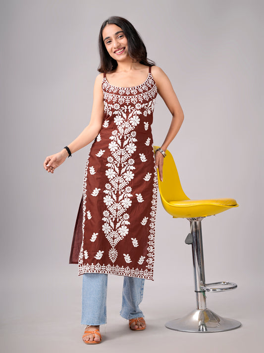 NAZAKAT Coffee Brown Cotton Kurta