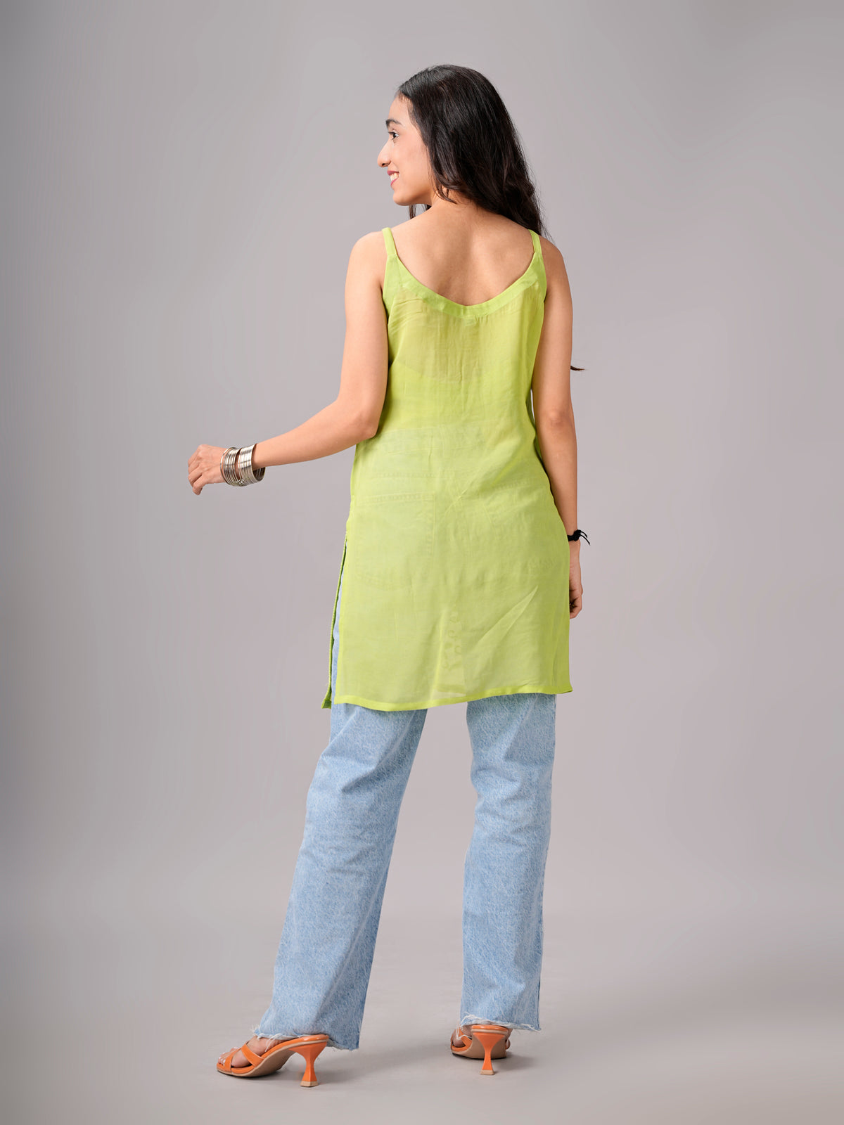 Eira Lime Green Viscose Strappy Kurta