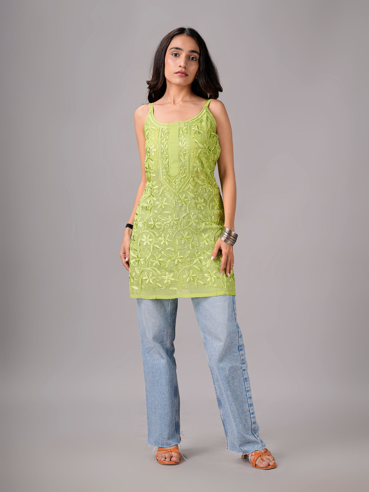 Eira Lime Green Viscose Strappy Kurta