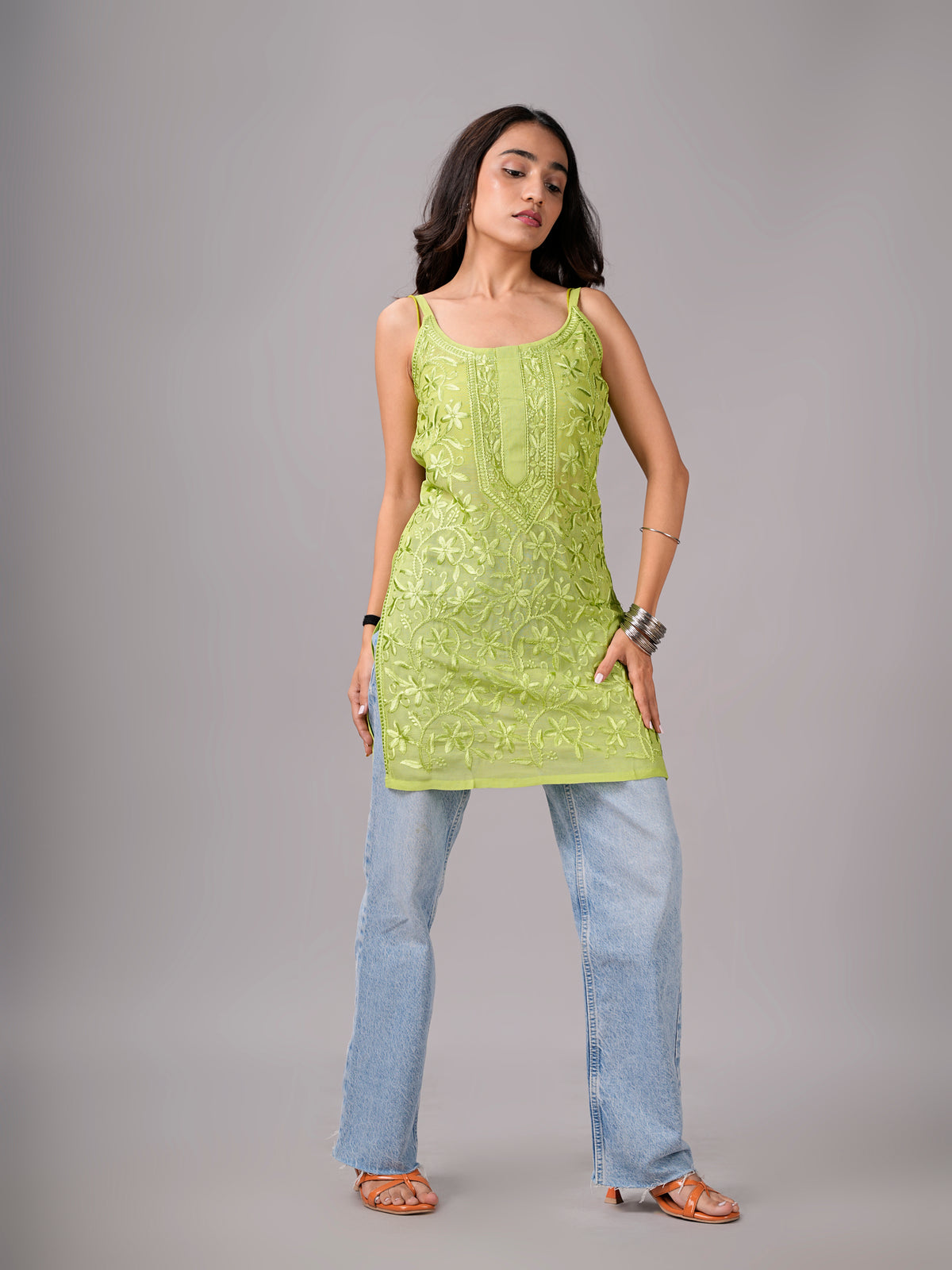 Eira Lime Green Viscose Strappy Kurta