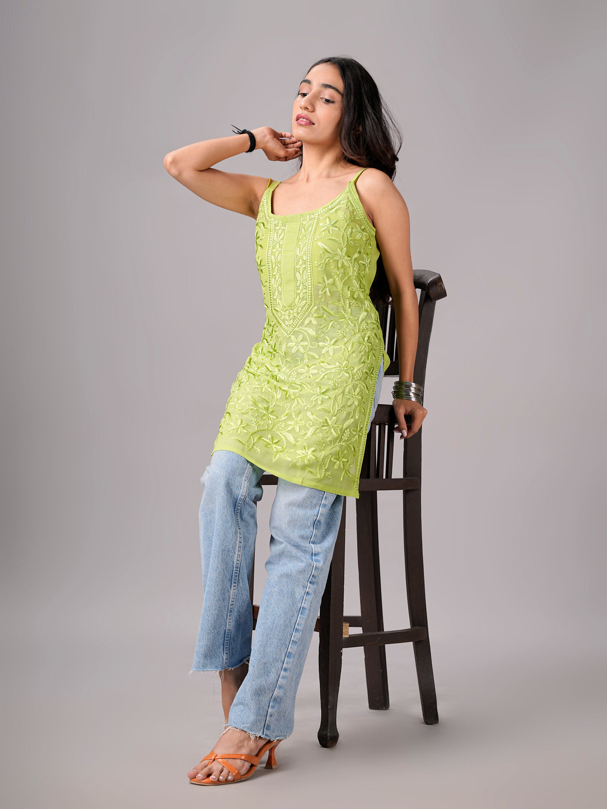 Eira Lime Green Viscose Strappy Kurta