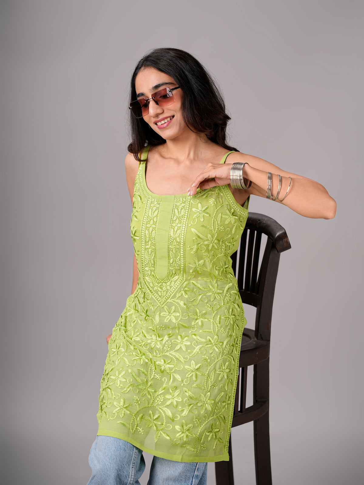 Eira Lime Green Viscose Strappy Kurta