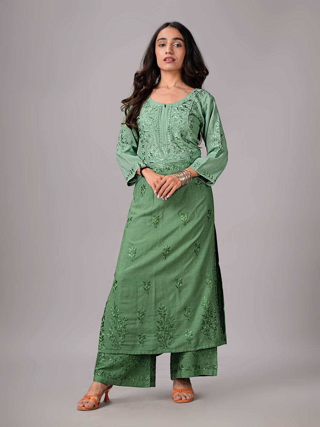 anora Sage Green Rayon Kurta Pant set