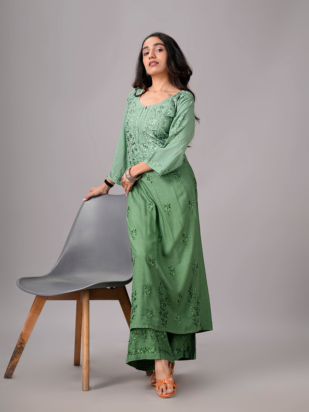 anora Sage Green Rayon Kurta Pant set