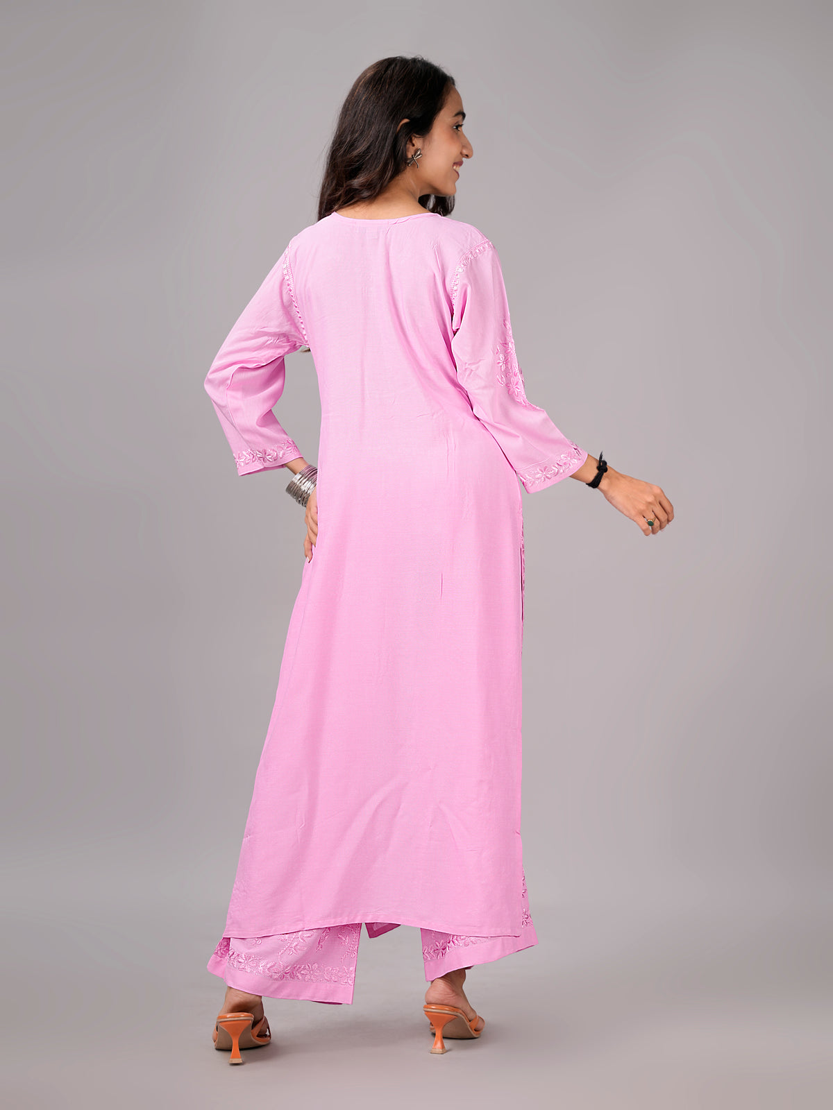 anora Baby Pink Rayon Kurta Pant set