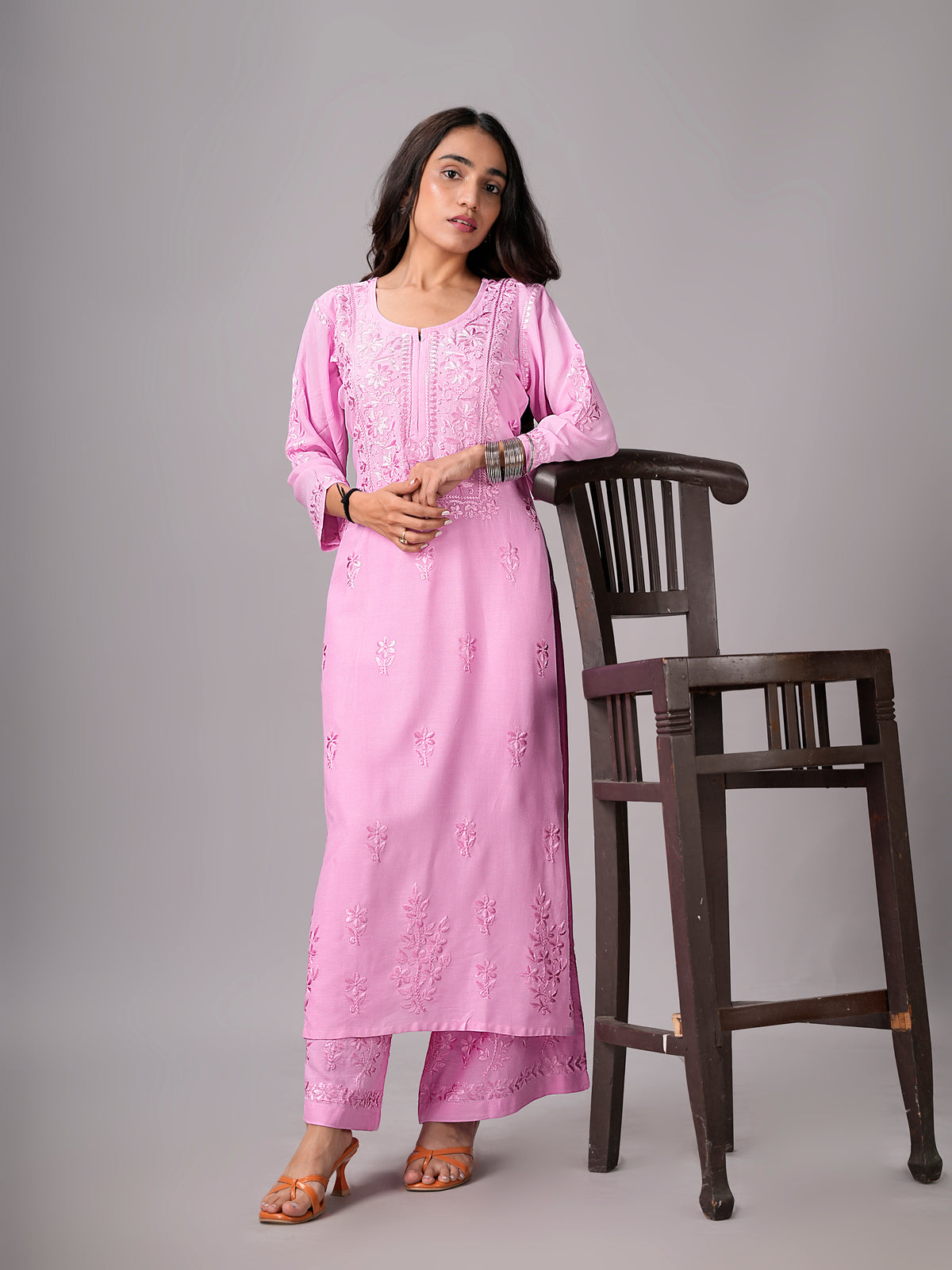 anora Baby Pink Rayon Kurta Pant set