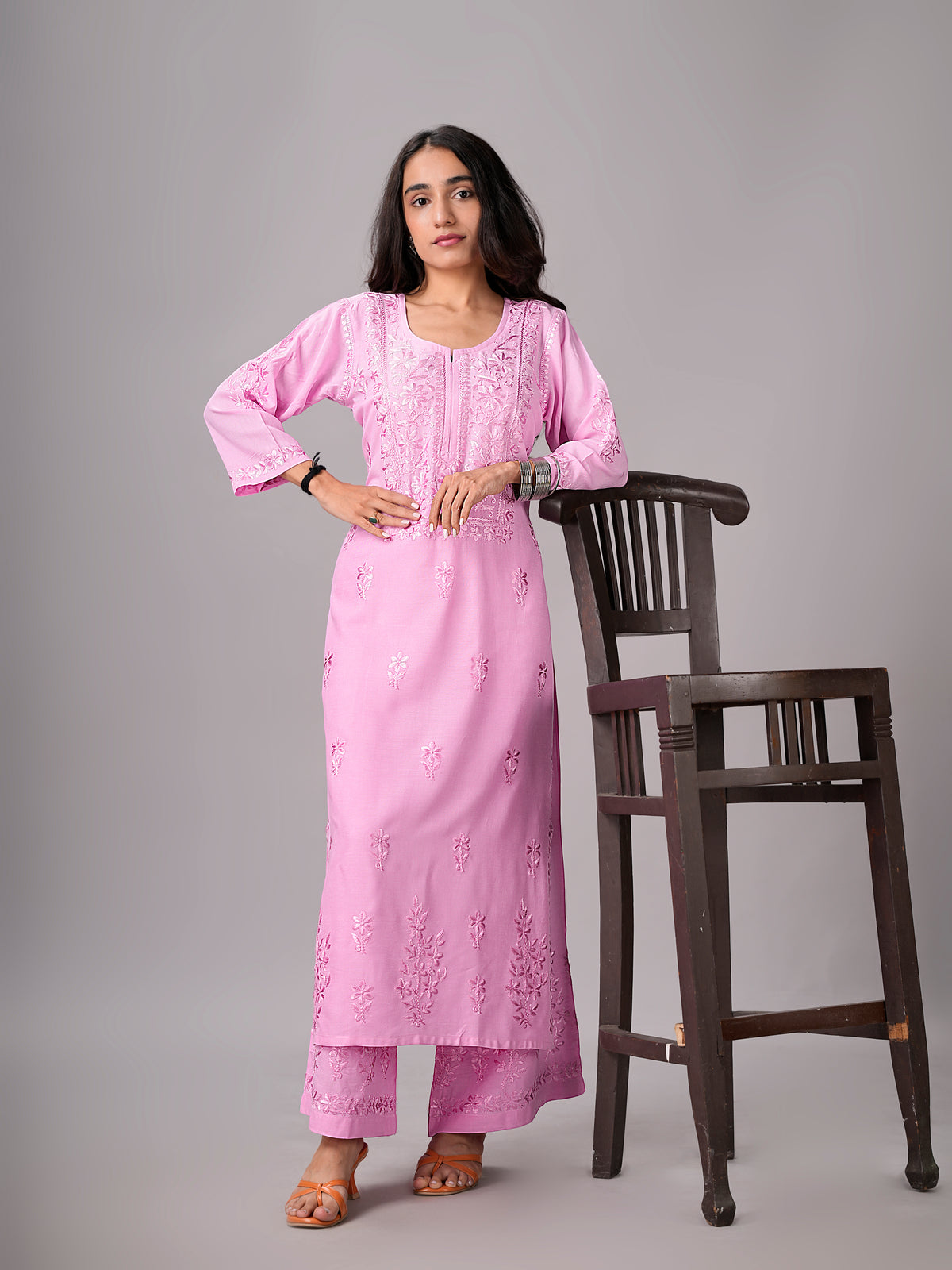 anora Baby Pink Rayon Kurta Pant set